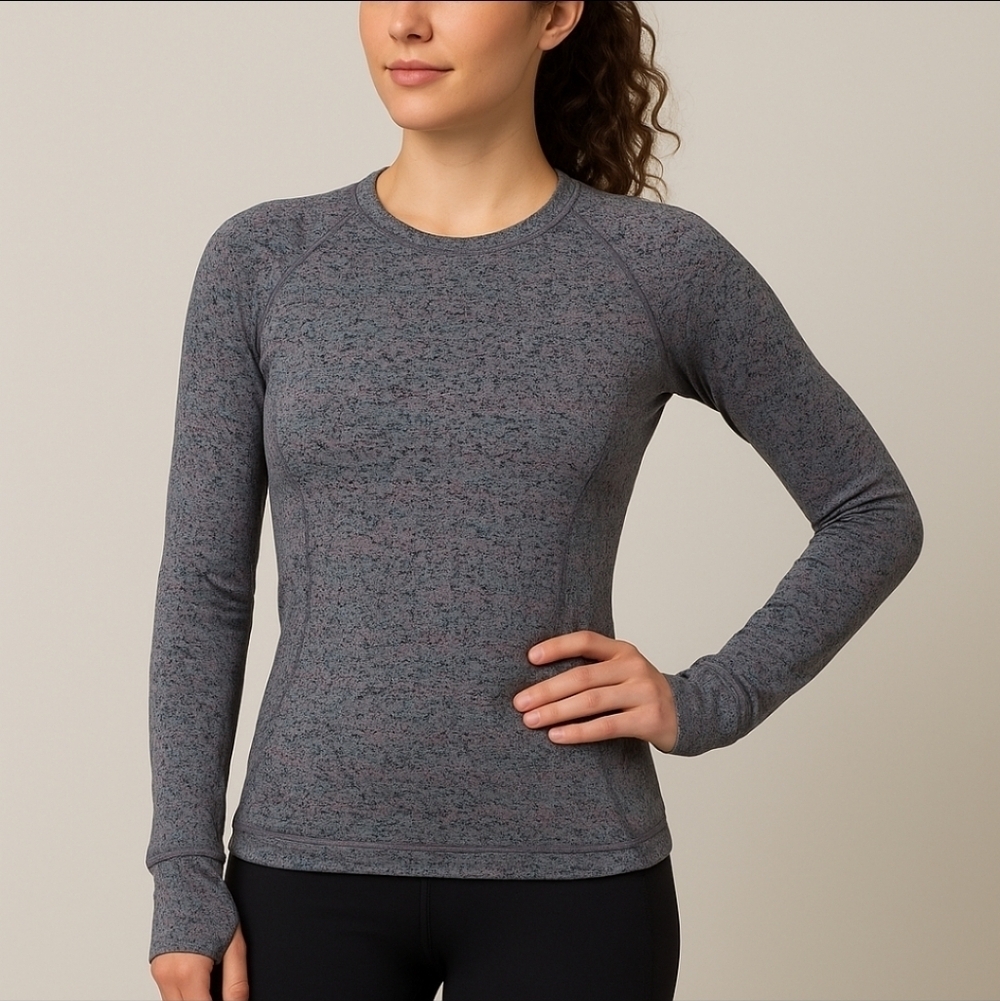 Lululemon Runderful Long Sleeve Top Tweed Jacquard Battleship Grey Coral Sz 6